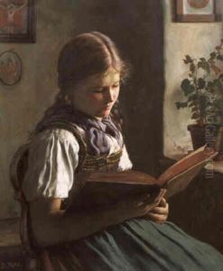 Lesendes Madchen In Tracht (ilse Lesend) by Emil Rau