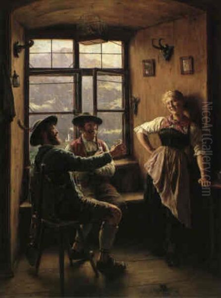 Dirndl Und Zwei Jager In Der Stube - view 1