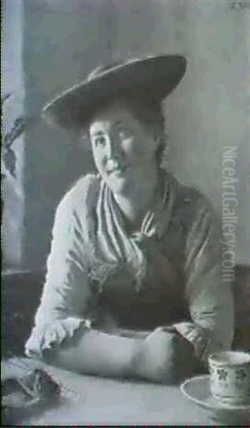 Dirndl (es Sitzt Mit Grunem Hut An Einem Tisch) - view 1