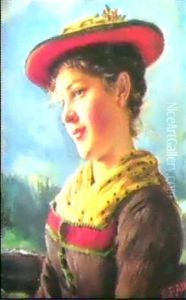 Dirndl In Tracht Und Mit Rotem Hut by Emil Rau