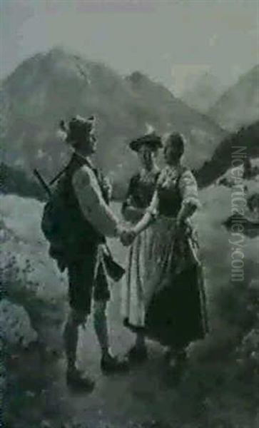 Jagers Abschied Von Zwei Dirndin Im Gebirgstal - view 1