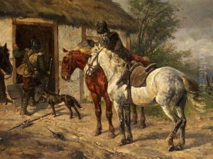 Soldaten Vor Einer Bauernhutte by Wilhelm Karl Raeuber