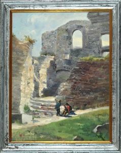 Burgruine Mit Rastenden Personen by Wilhelm Karl Raeuber