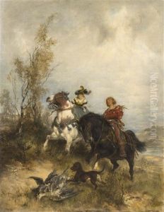 Horses And A Man by Wilhelm Karl Raeuber