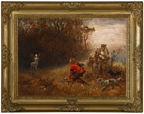 Hubert At The Scene Of His Conversion To Christianity Kneeling Before A White Stag With A Crucifix Between Its Antlers - view 1