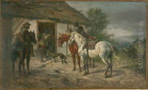 Soldaten Vor Einer Bauernhutte by Wilhelm Karl Raeuber