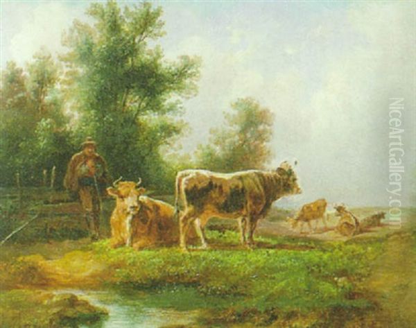 Kuhherde Mit Hirte In Einer Landschaft - view 1