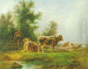 Kuhherde Mit Hirte In Einer Landschaft Kuhherde Mit Hirte In Einer Landschaft
