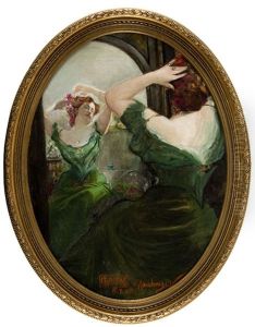 Dama Upinajaca Wlosy Przed Lustrem by Heinrich Rauchinger