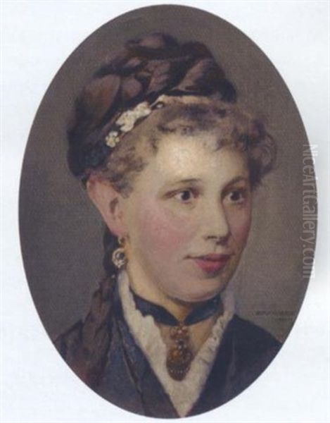 Portrait Of A Lady Wearing A Obnnet And Gold Choker - view 1
