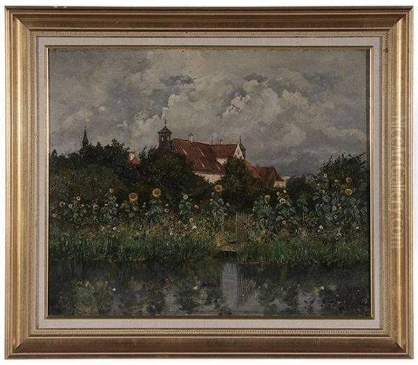 Town And Garden With Sunflowers By A Pond, 1894 - view 1