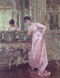 Interior Fra Nymphenburg Med Ung Pige Ved Et Spejl by Albert Raudnitz