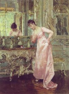 Interior Med Ung Pige Ved Et Spejl by Albert Raudnitz