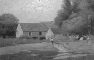 Countryside Scene With Figure On Path Countryside Scene With Figure On Path