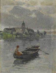 Junge Mutter Mit Kind Im Kahn by Karl Raupp