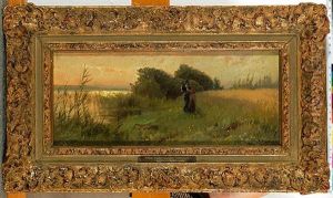 Abendliche Chiemseelandschaft Mit Landlichem Paar Am Ufer Des Sees