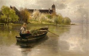 Frau Im Kahn Vor Frauenchiemsee by Karl Raupp