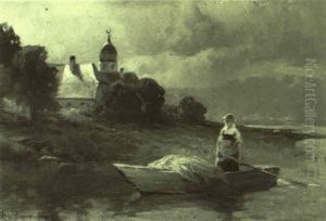 Bauerinauf Einem Heuboot Vor Der Fraueninsel