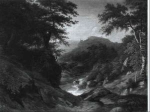 Berglandschaft Mit Wanderndem Monch