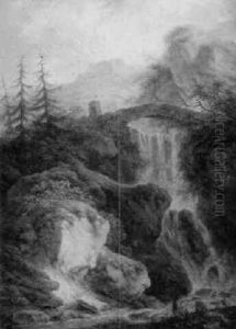 Gebirgslandschaft Mit Wasserfall Gebirgslandschaft Mit Wasserfall