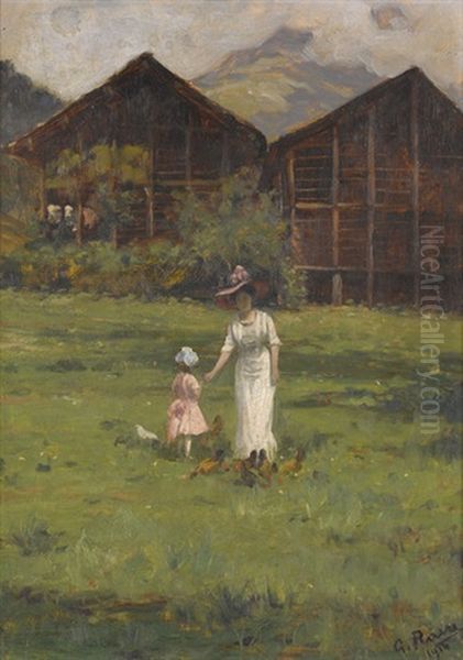 Elegante Dame Mit Tochter Auf Einer Bergwiese - view 1