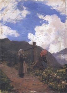 Paesaggio Montano Con Contadine Paesaggio Montano Con Contadine