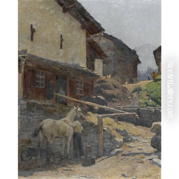 Scene De Village En Valais - view 1