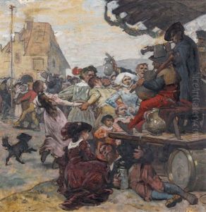 Historisierende Tanzszene Auf Einem Dorfplatz