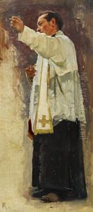 Pretre Prechant (study For Fete Patronale Dans Le Val D"herens) by Edouard John E. Ravel
