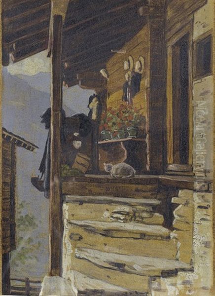 Walliser Bauernhaus Mit Katze - view 1