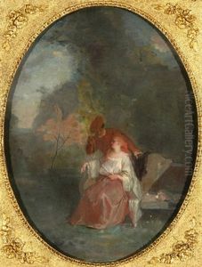 Galantes Paar In Parklandschaft by Edouard John E. Ravel