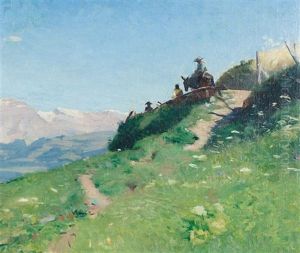 Walliser Gebirgspartie Mit Reiter by Edouard John E. Ravel
