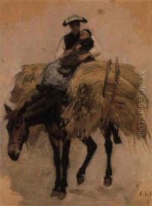 Mutter Mit Kind Auf Esel by Edouard John E. Ravel