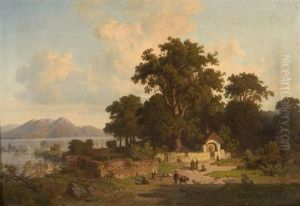 Parti Fra Norditalien (como Soen?). I Forgrunden Folkeliv Og Legende Born, I Baggrunden Kapel