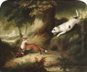 A Fox Surprising Pheasants And A Terrier Surprising A Fox (2 Works) by Samuel Raven