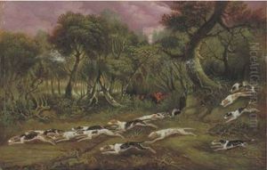 Hounds Of The Belvoir Running Through A Wood