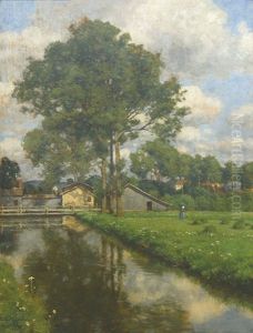 Sommerlicher Bachlauf Bei Einem Dorf by Paul von Ravenstein