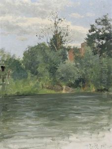Am Fluss. Blick Uber Die Enz Auf Baume Und Dacher Von Besigheim