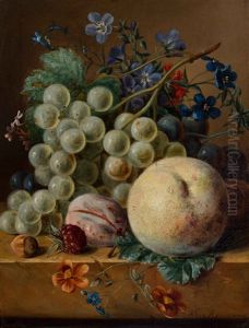 Still Life With Flowers And Fruit On A Plinth