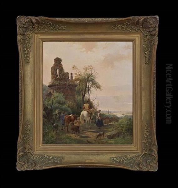 Landscape With Shepherds And Cattle, Amongst Ruins - view 1