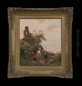 Landscape With Shepherds And Cattle, Amongst Ruins by Jan Van Ravenswaay