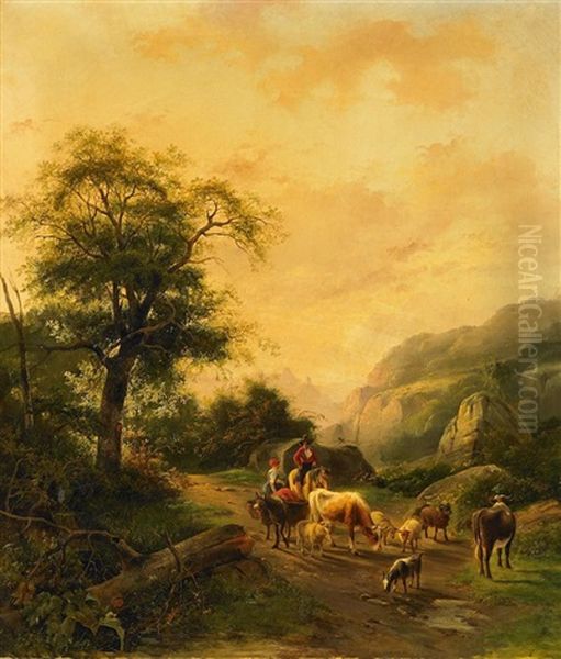 Hirten Mit Vieh Am Waldrand - view 1