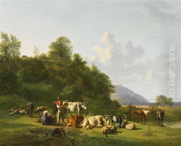Weite Tallandschaft Mit Lagerndem Vieh - view 1