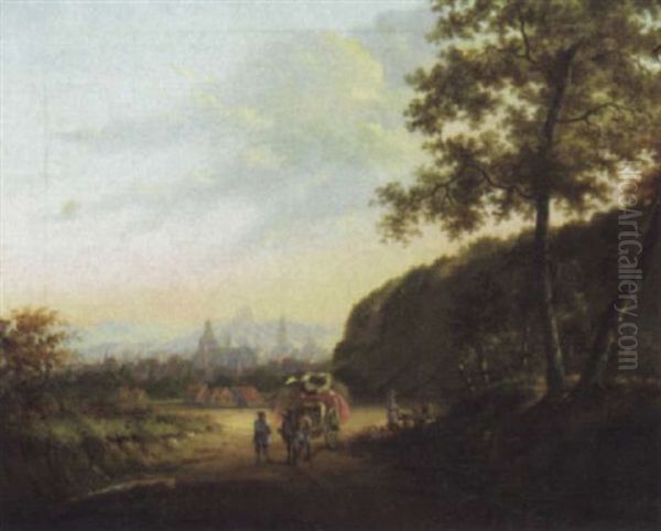 Horse And Cart Outside An Alpine Town - view 1