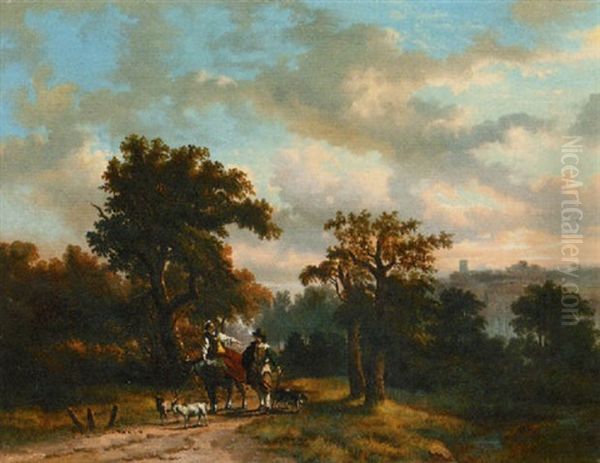 Horsemen In A Wooded Landscape - view 1