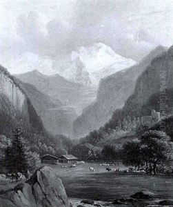 Schweizer Gebirgstal Mit Buaernhof Und Weidenden Kuhen by Jan Van Ravenswaay