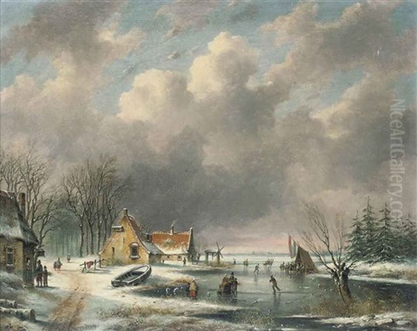 A Frozen River Landscape With Figures - view 1