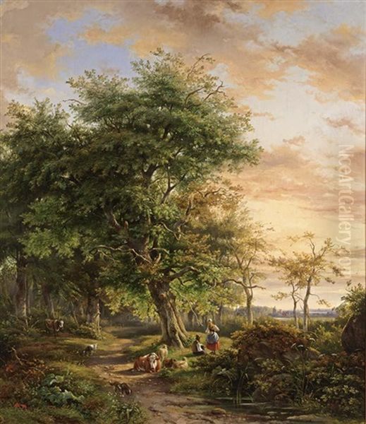 Travellers On A Path In A Wooded Landscape - view 1