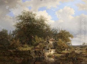 A Homestead With A Waterwheel On The Boundaries Of A Forest