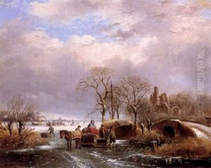 Figures With A Horse And Sled On A Frozen River